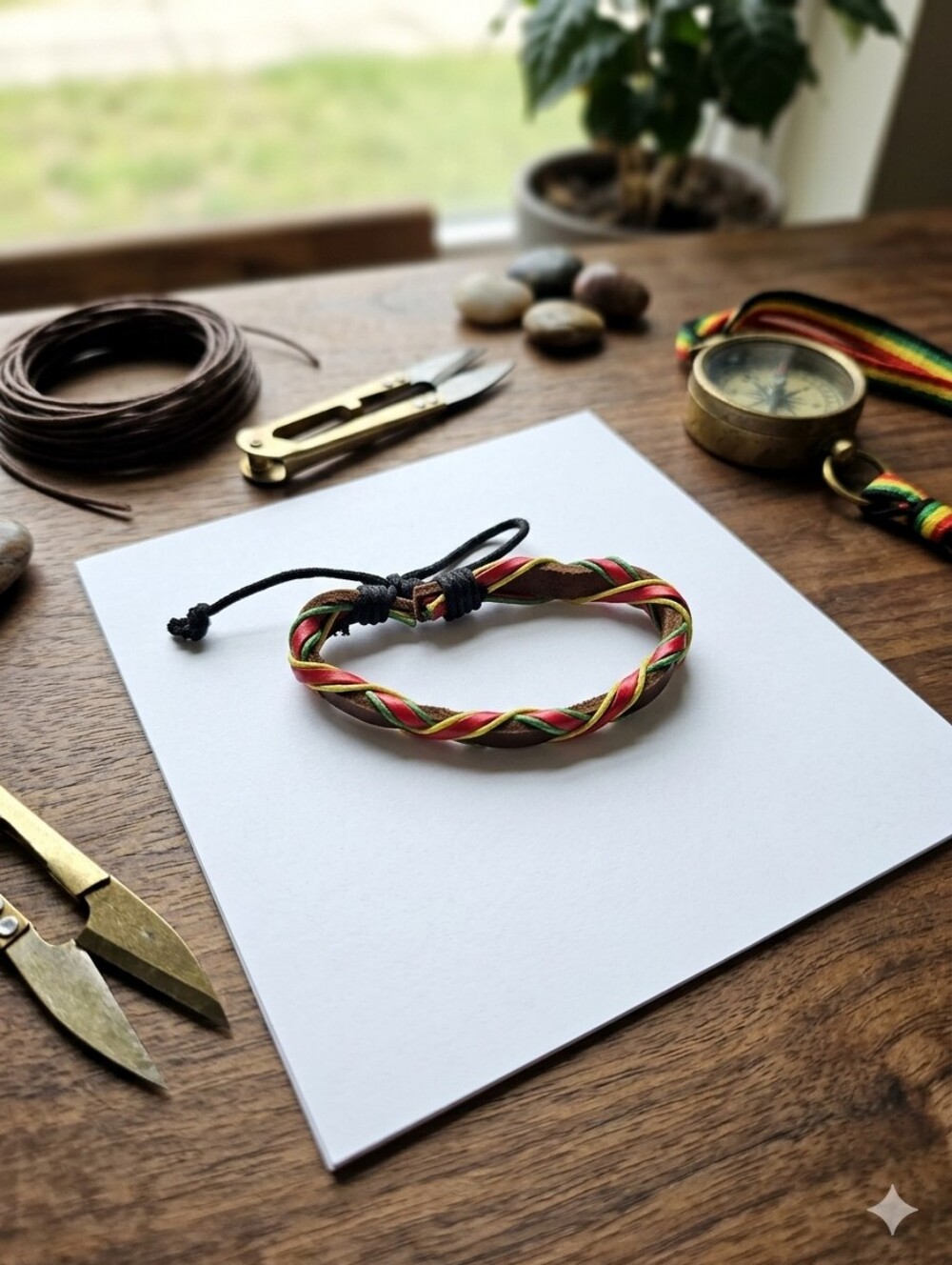 Handmade Braided Cord Bracelet in Red, Yellow & Green
